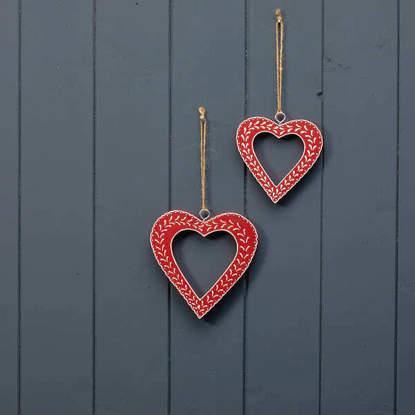 Hanging Red Heart With White Kerry Work 12.5X1X13cm