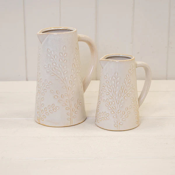 Large Ceramic Natural Jug with Olive Branch Design