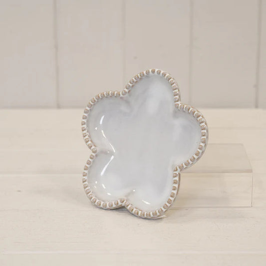 Natural Ceramic Flower Shaped Plate With Bobble Rim Small