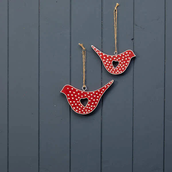 Hanging Red Bird With White Kerry Work 15X1X9cm