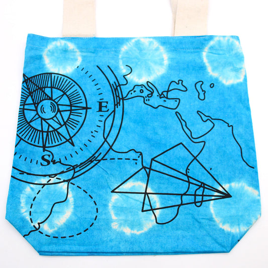 Tye-Dye Cotton Bag (6oz) - 38x42x12cm - Compass - Blue -Handle