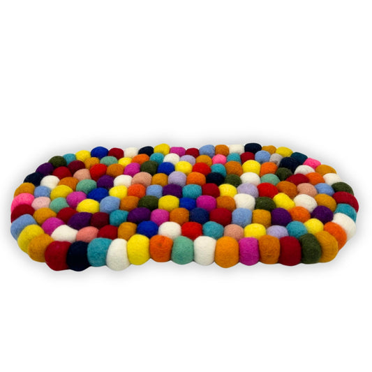 Felt Ball Oval Centre Table Mat - Multi Colour 38x18 (cm) Wool