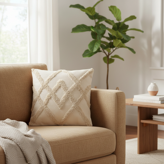Classic Cushion Cover - Cream Lux Criss-Cross - 45x45cm