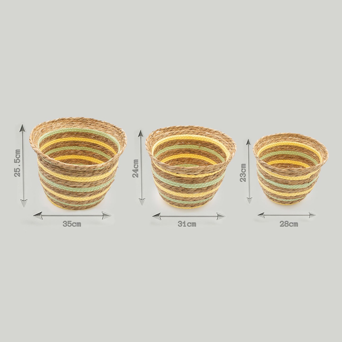 Seagrass & Straw Vase Shaped Baskets - Natural Yellow & Green - Set of 7