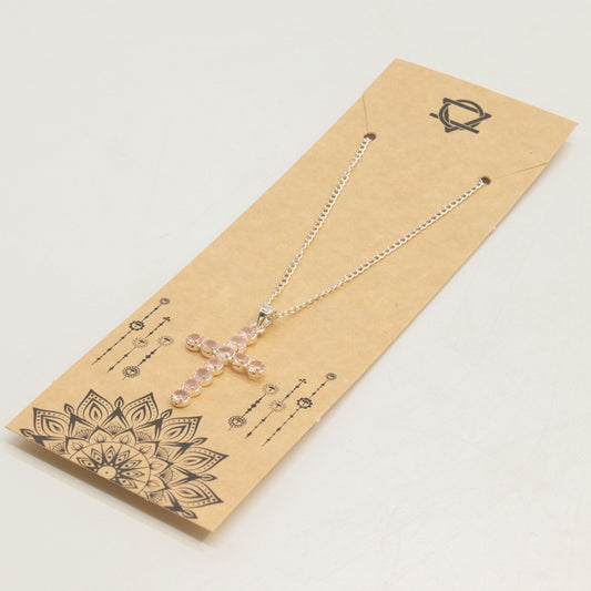 Silver Plated (45cm Chain)- Rose Quartz Crucifix