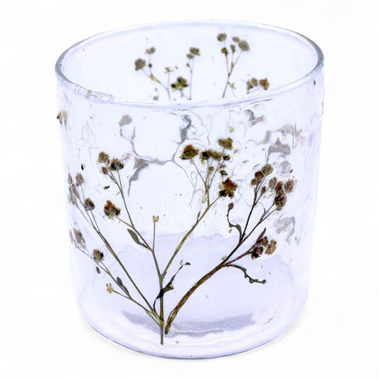 Natural Floral Glass - Straight Candle Holder - Margarita - (8x8cm)