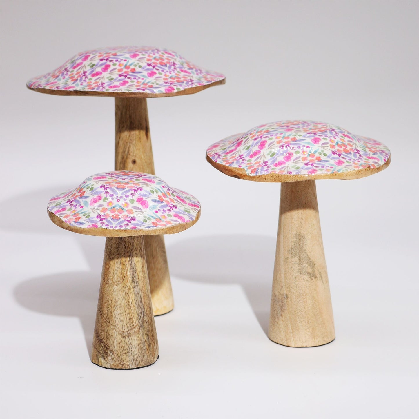 Medium Wooden Mushroom - Pretty Floral