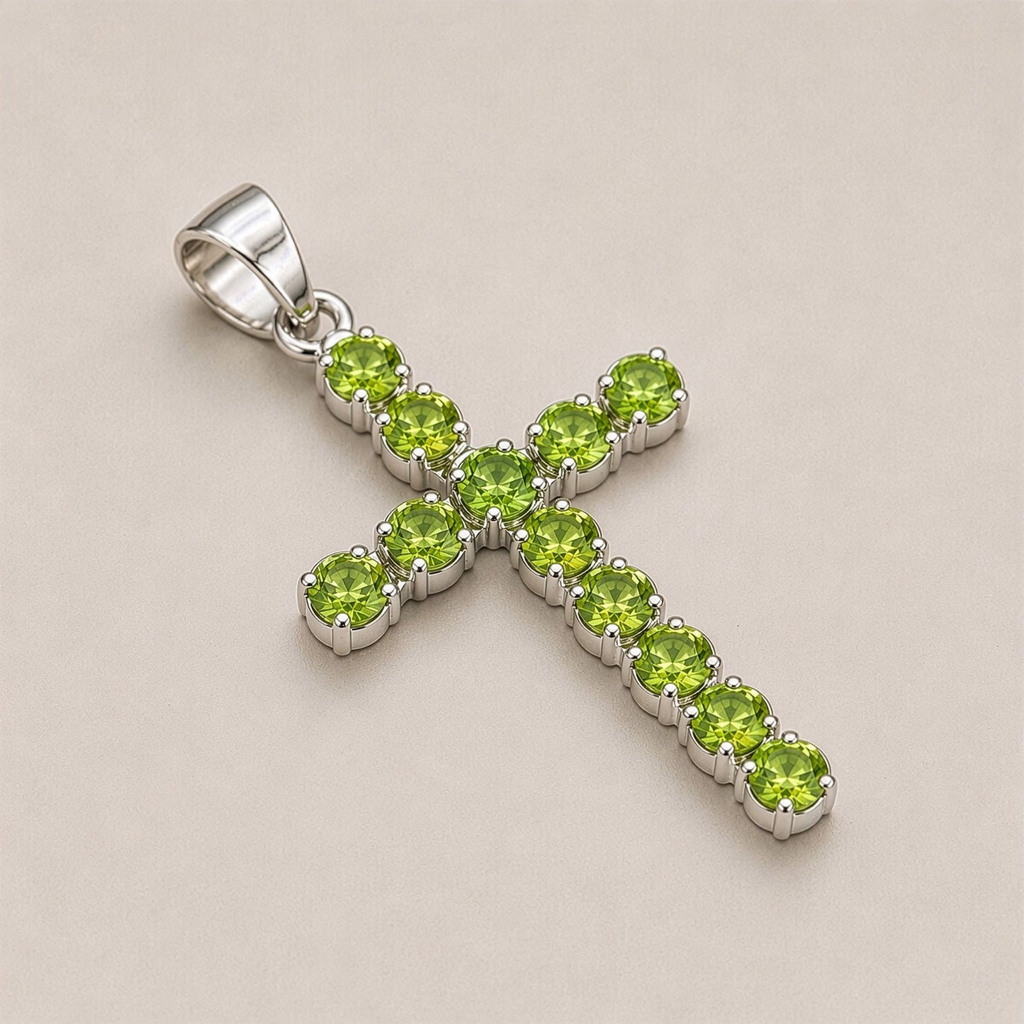 Silver Plated (45cm Chain)- Peridot Crucifix
