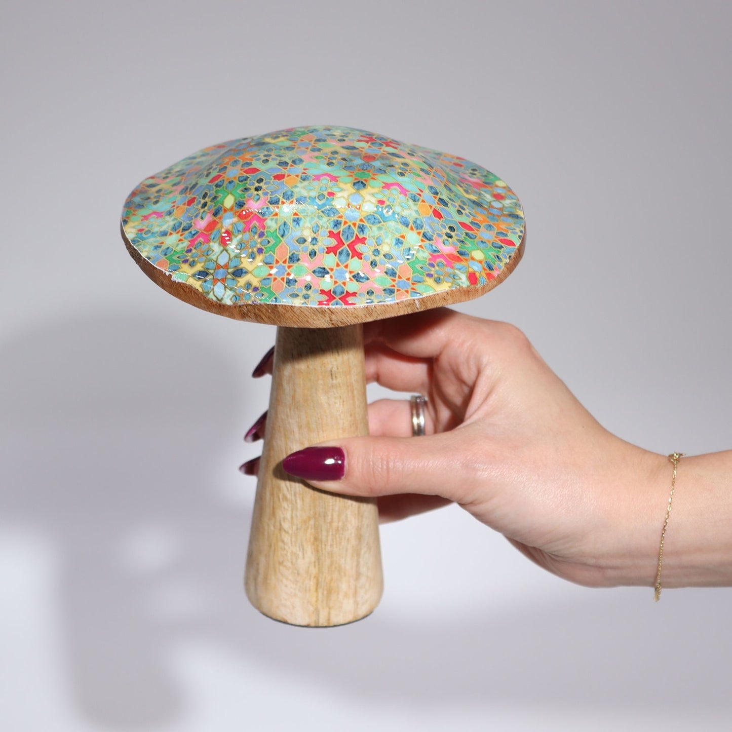 Medium Wooden Mushroom - Pastel Hearts