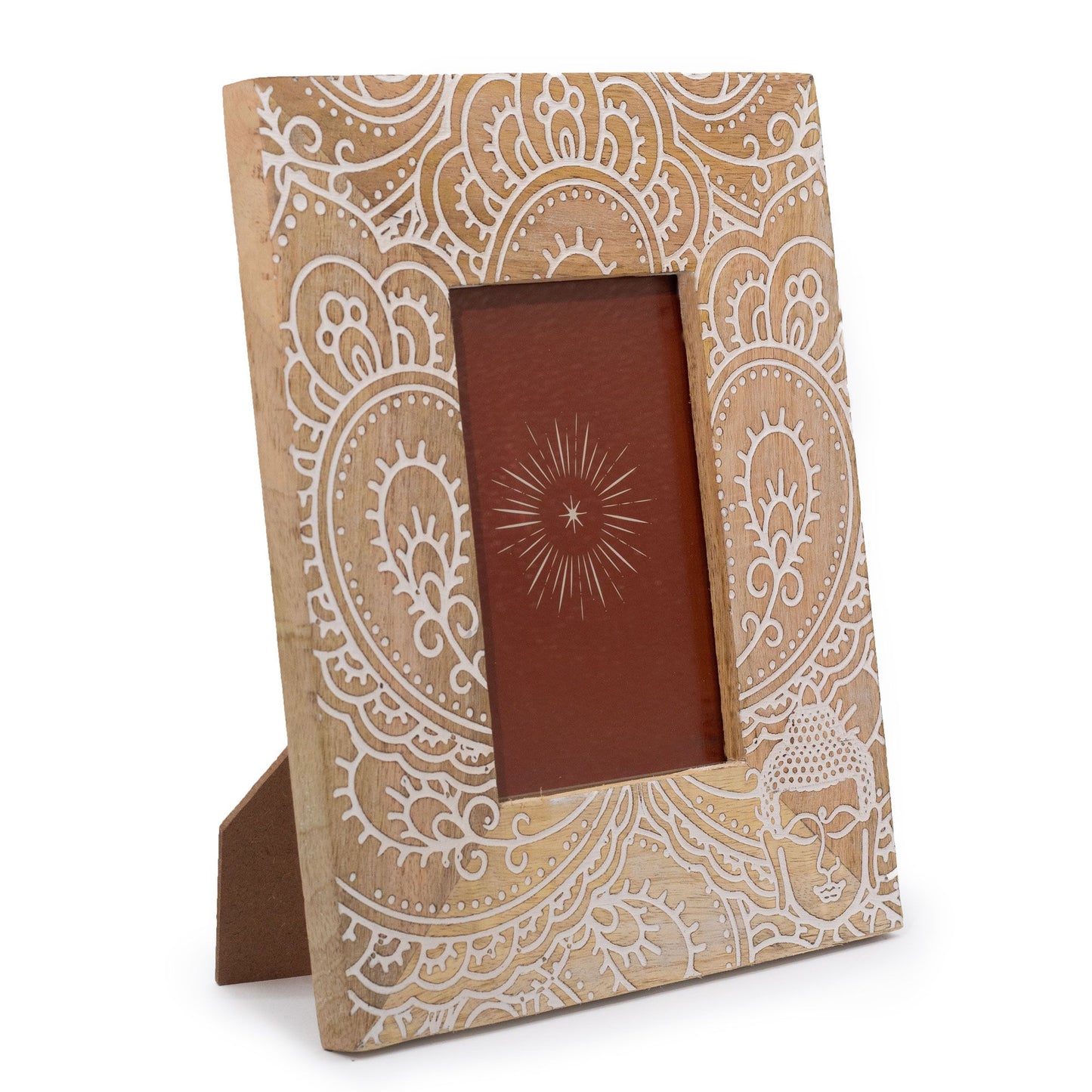 Medium Mango Wood Picture Framel (for 10x15cm) 26x20x2cm - Buddha - White