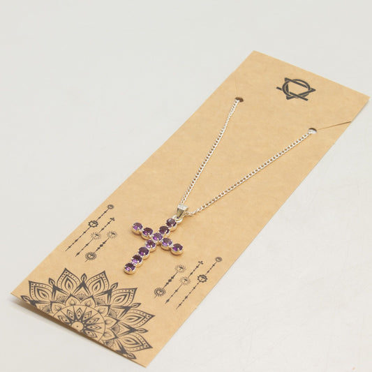 Silver Plated (45cm Chain)- Amethyst Crucifix