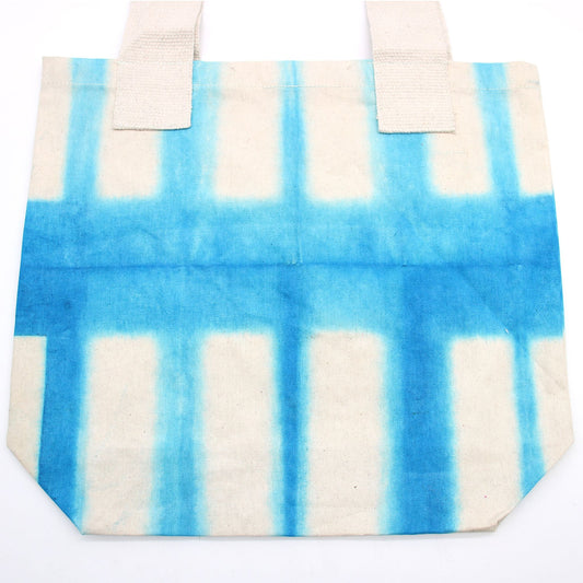 Natural Tye-Dye Cotton Bag (8oz) - 38x42x12cm - Sky Blue Blocks -Handle