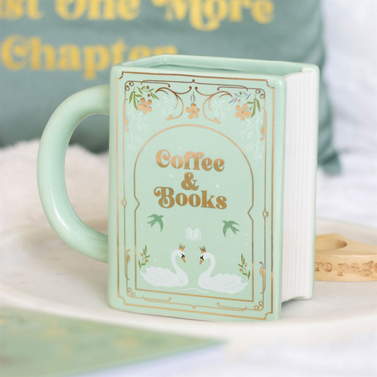 Coffee and Books Green Book Shaped Mug