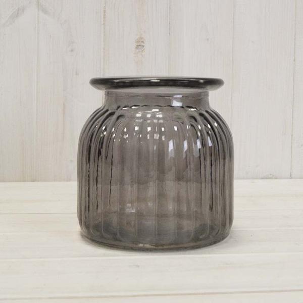 Smoky Grey Ribbed Vase D14.8cm x H14.7cm