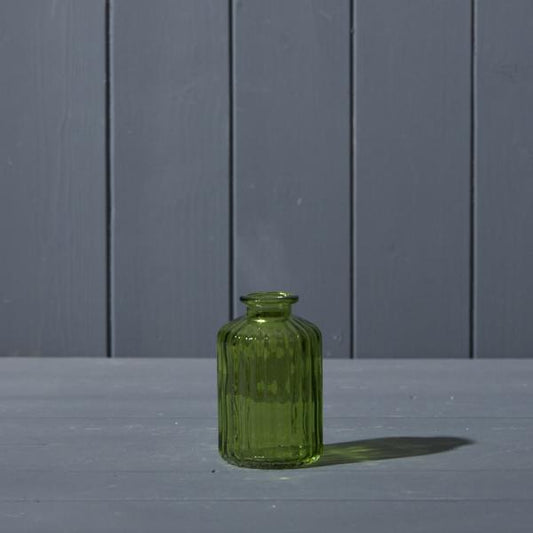Emerald Green Ribbed Glass Bottle