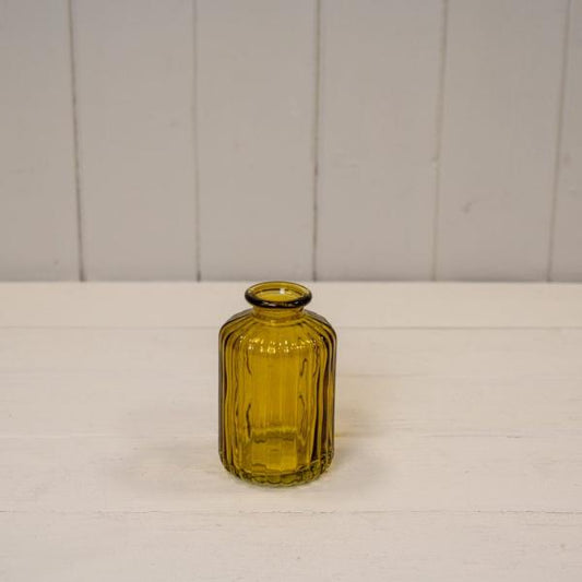 Yellow Ribbed Glass Bottle