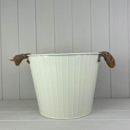 28cm Cream Round Tapered Zinc Planter with Rope Ears