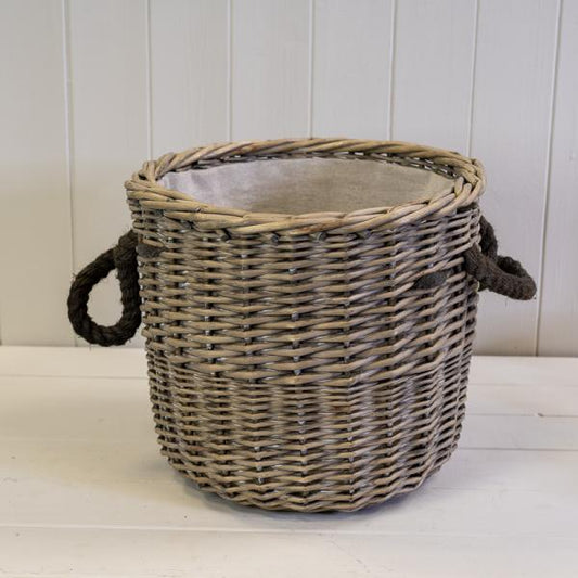 Round Log Basket with Rope Handles T32xH27xB22cm