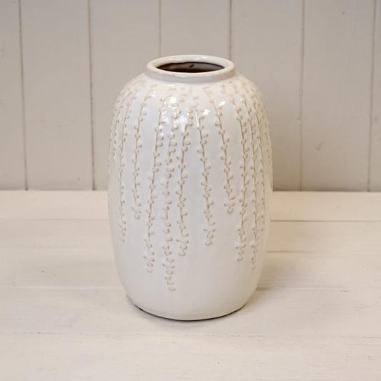 Medium Cream Ceramic Ribbed Vase 23.5cm High
