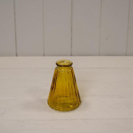 Yellow Ribbed Glass Bottle