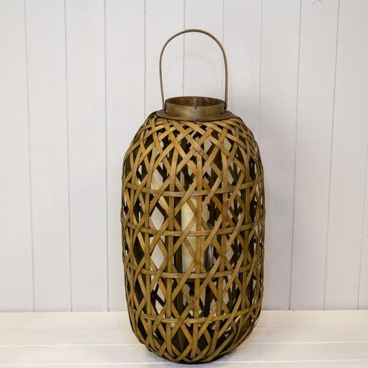 Medium Oval Bamboo Lantern With Glass Insert