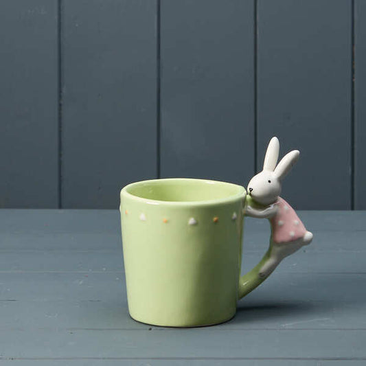 Set of 2 Green Ceramic Rabbit Mug H13 W15 D9