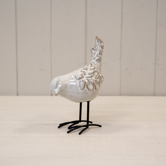 Glazed Ceramic Bird Ornament with Texture Detail L9.5xW7xH14.5cm - 196g