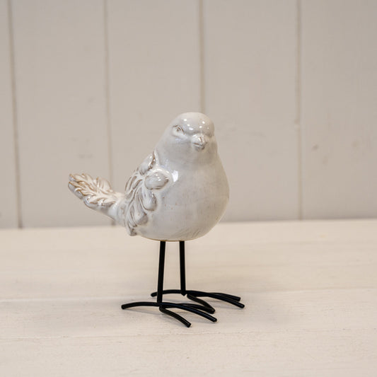 Medium Glazed Ceramic Bird Ornament with Textured Detail