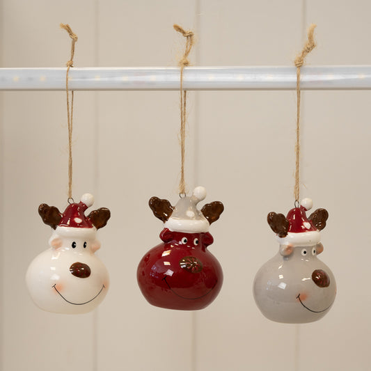 Box of 3 Ceramic Reindeer Baubles 4.9x4.5x6.9cm Weight-90g