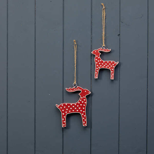 Hanging Red Reindeer with White Kerry Work 11.5x1x12.5cm