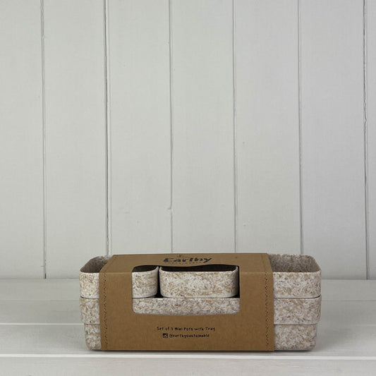 Earthy Oatmeal Chaff Trio Pots with Tray 23cm x 7.5cm H7.5cm Weight-1540g