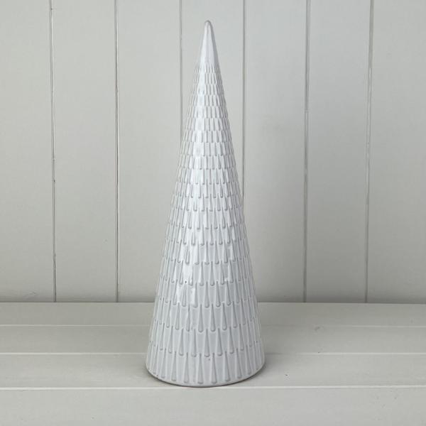 White Ceramic Tree Oranament with Textured Detail L12.8xD12.8xH36.3cm Weight-826g