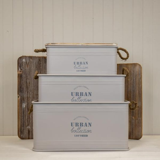 Set of Three Cream Urban Rectangular Storage Containers