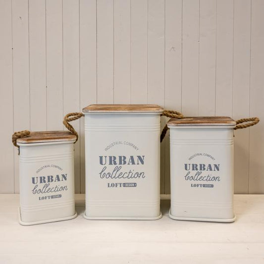 Set of Three Cream Urban Square Storage Containers