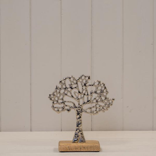 Silver Tree of Life on Wooden Base 16x5x19cm