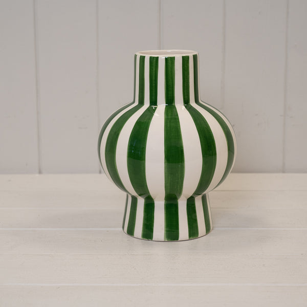 Green and White Ceramic Round Vase