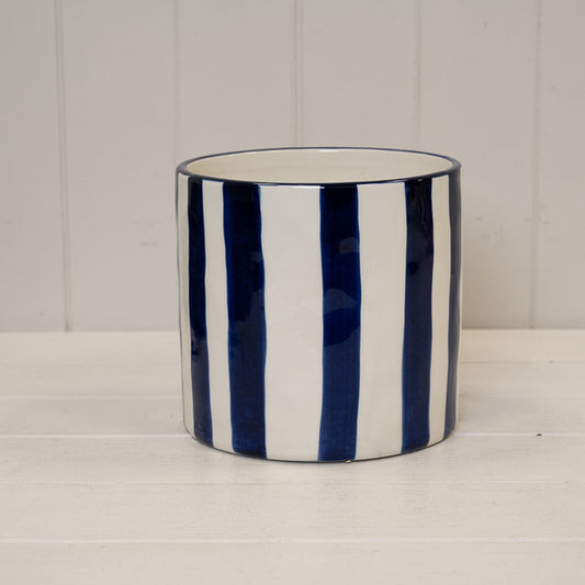 Deep Blue And White Ceramic Round Pot.