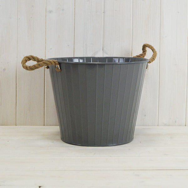 18cm Cool Grey Round Tapered Zinc Bucket with Rope Ears