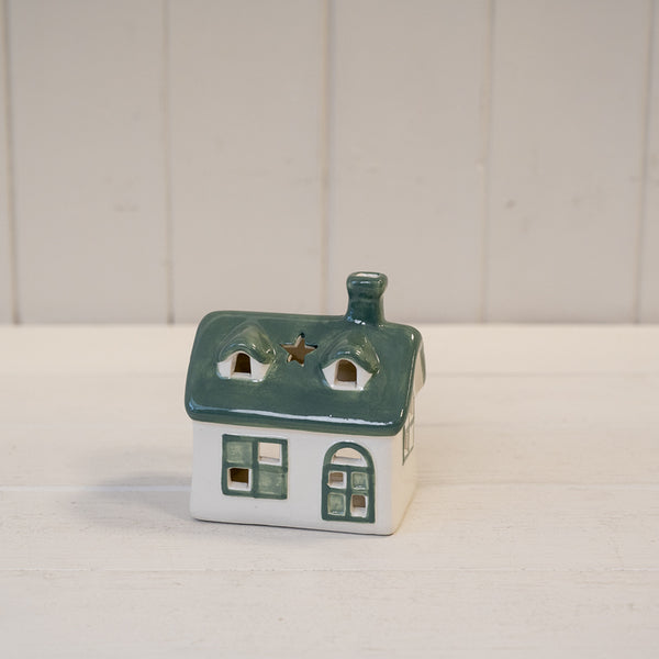 White/Green Ceramic House Tealight