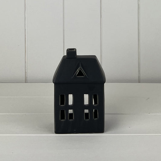 Black Ceramic House Tealight Holder L9.1xD6.8xH13.4