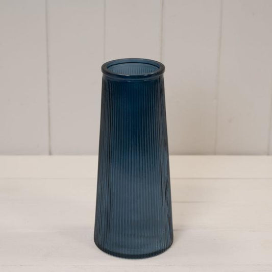 Blue Tall Ribbed Vase