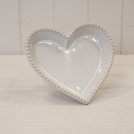 Natural Ceramic Heart Shaped Plate with Bobble Rim Large