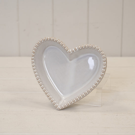 Natural Ceramic Heart Shaped Plate with Bobble Rim Small 13.5cm x 12.2cm x2.8cm