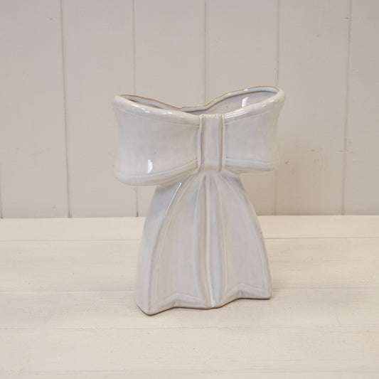 White Ceramic Bow Vase Large 16.5cm x 8.6cm x 20.2cm