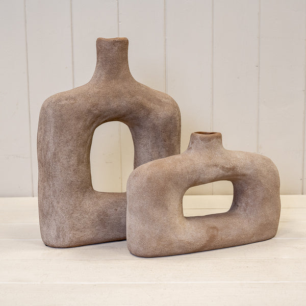 Tall Brown Textured Sculptured Vase 22.5cm x 7.5cm x 30.5cm