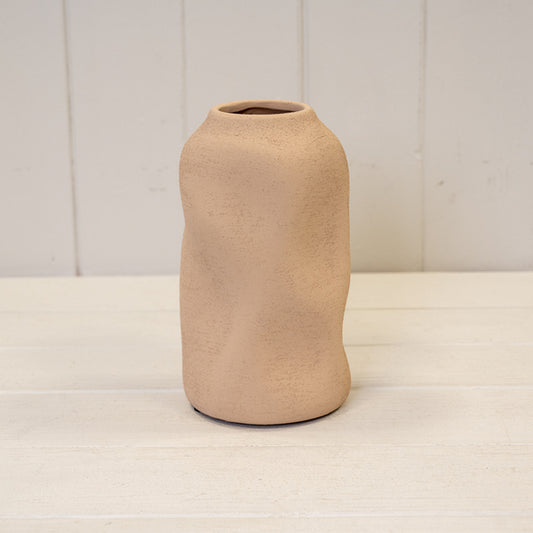 Tan Medium Textured Sculptured Vase 9.5cm x 9.5cm x 17cm
