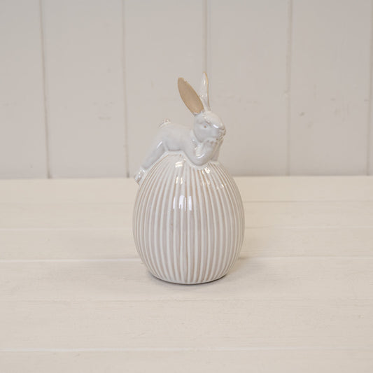 Ceramic White Rabbit on Egg Easter Decoration 9cm x 9cm x 16.8cm