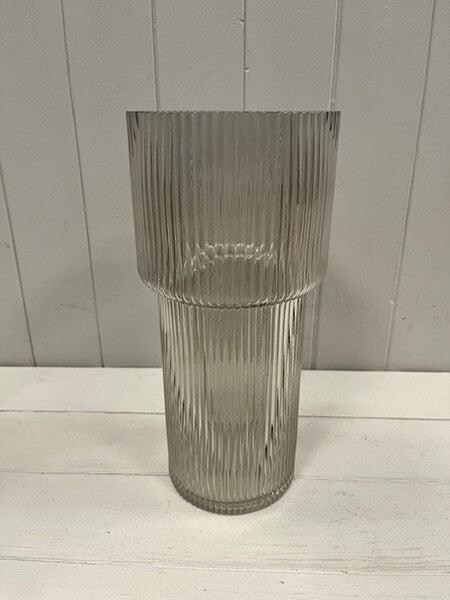 Smokey Brown Tall Glass Ribbed Vase 11cm x 29.5cm x 14cm