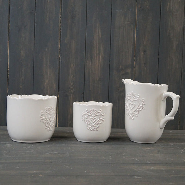 White Ceramic Jug H19cm Heart Design