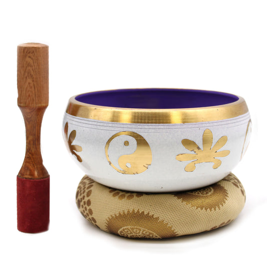 Large Yin & Yang Singing Bowl Set White Purple 14cm